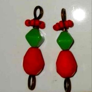 Handmade Red and Green Czech Glass Jewelry Components for Earrings/Necklace